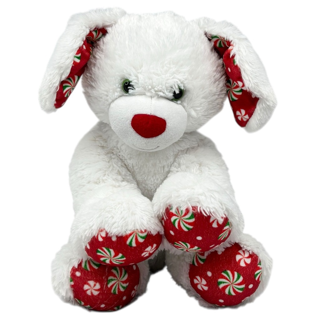 Build A Bear 2012 Merry Mint White & Peppermint Candy Print Pup 15” Plush